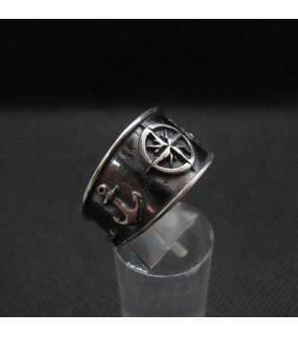 R002105 Genuine Sterling Silver Ring Band Hallmarked Solid 925 Compass Anchor Handmade
